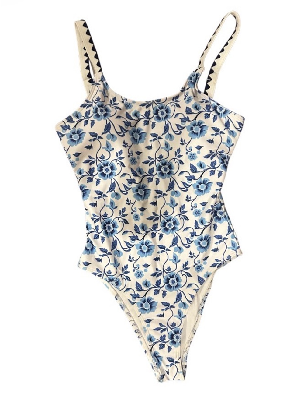 Cream and Blue Floral One-Piece Swim Suit